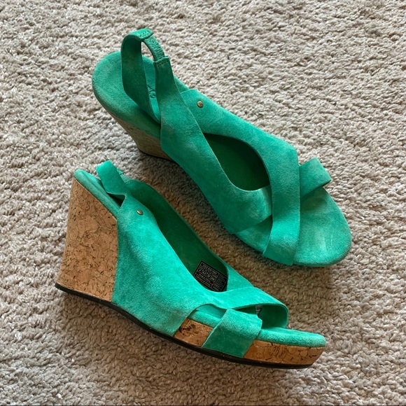UGG Shoes - UGG Suede Leather Wedge Slingback Sandals